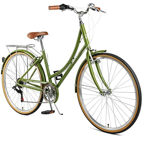 Comfort Bike : Retrospec Women's Beaumont-7 Seven Speed Lady's Urban City Commuter Bike Olive, 42cm, 42 cm