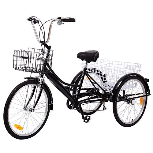 Comfort Bike : Ridgeyard Adult Tricycles 24 Inches 7 Speed 3 Wheel Adult Trike Bike Cycling Pedal with Shopping Basket (Black)
