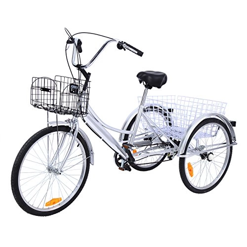 Comfort Bike : Ridgeyard Adult Tricycles 24 Inches 7 Speed 3 Wheel Adult Trike Bike Cycling Pedal with Shopping Basket (Silver)