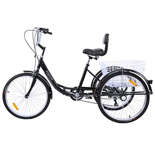 Comfort Bike : Ridgeyard Adult Tricycles 24 Inches 7 Speed 3 Wheel Upgraded Fender Adult Trike Bike Cycling Pedal with Shopping Basket (Black (Updated Version))
