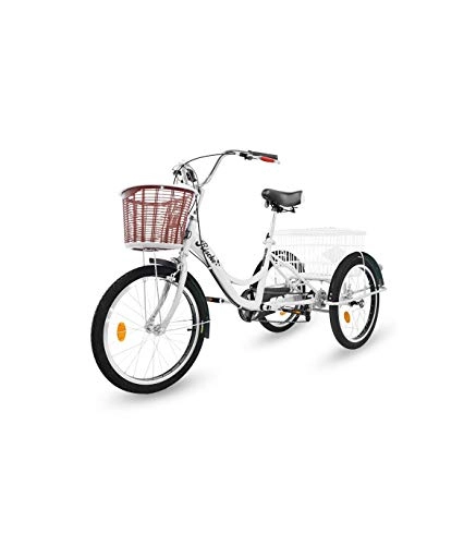 Comfort Bike : Riscko Tricycle for Adults with Two baskets (White)