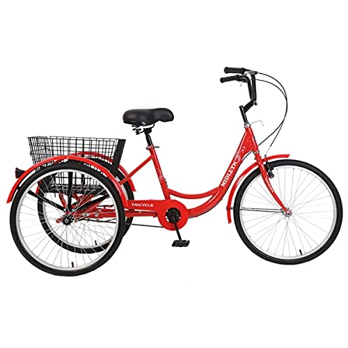 Comfort Bike : RSTJ-Sjef 24Inch 7 Speed Adults Tricycles with Basket, 3 Wheeled Bicycles Cruise Trike for Women, Men And Seniors Shopping, Load-Bearing 330 Pounds, Red