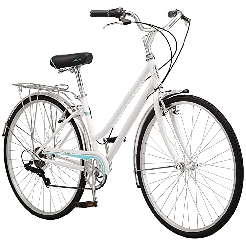 Comfort Bike : Schwinn Wayfarer Hybrid Bicycle, Featuring Retro-Styled 16-Inch / Small Steel Step-Through Frame and 7-Speed Drivetrain with Front and Rear Fenders, Rear Rack, and 700C Wheels, White