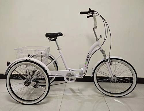 Comfort Bike : SCOUT Adults tricycle, alloy frame, folding, 6 gears, front suspension (White)