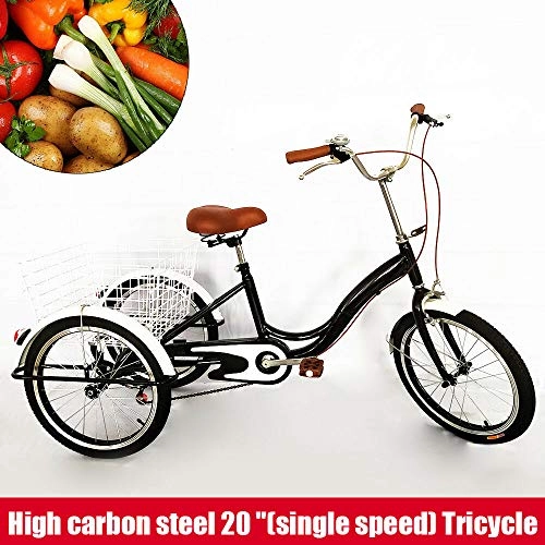 Comfort Bike : SENDERPICK 20" 3 Wheel Adult Tricycle Single Speed Bicycle, Adult Bicycle Cycling Pedal Bike with White Basket for Outdoor Sports Shopping