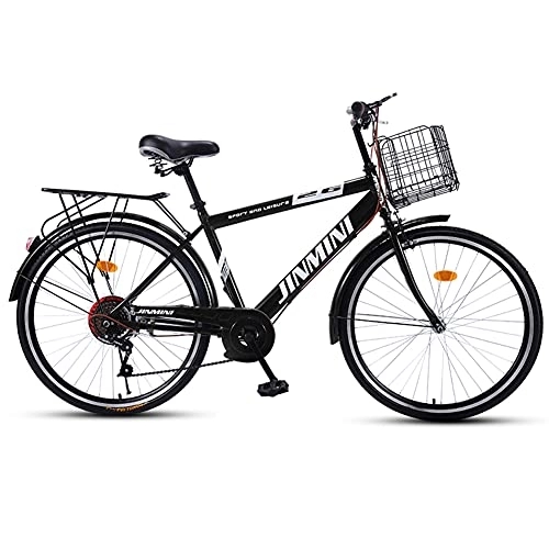 Comfort Bike : SHANJ 26inch Mens Mountain Bike, Adult Road Bicycles, City Commuter Bike, V Brake, with Basket and Back Seat, Black