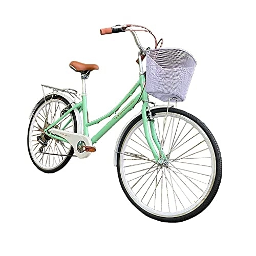 Comfort Bike : Simply Sites Vintage Ladies Bike - Dutch Style Womens Bike with Pannier Rack - 26 Inch Heritage Shopper Cruiser Commuter Trek City Bike - Shimano 6 Speed with Front Basket, Mint Green