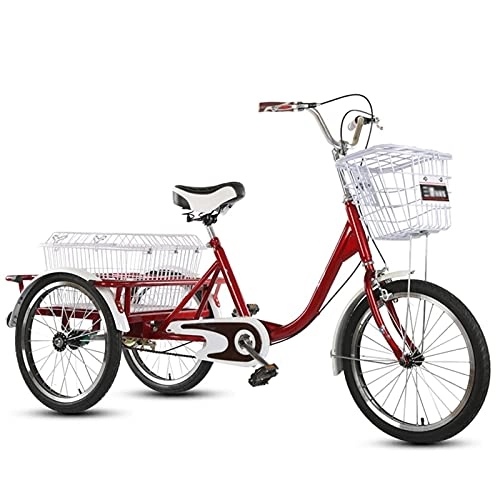 Comfort Bike : SN 20 In Adult Three Wheel Tricycle Single Speed Cargo Cruiser Trike Bike With Basket For Shopping Exercise Bicycle For Seniors Women Men Gift (Color : Red, Size : 20inch)