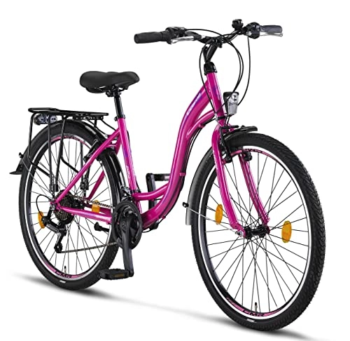 Comfort Bike : Stella Bike, 26 Inch Bicycle Light, 21 Speed Gears, Girls' City Bike, Women's, Girls' Children’s Bike, Florence, Amsterdam, Holland Bike, Retro Design, Children's Bicycle, girls womens, pink