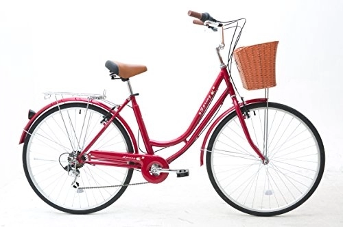 Comfort Bike : Sunrise Cycles Unisex's Spring Shimano 6 Speeds Ladies and Girls Dutch Style City Bike, Red with Flower, 28
