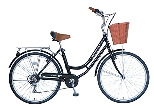 Comfort Bike : Sunrise Cycles Women's Spring Shimano 6 Speeds Ladies and Girls Dutch Style City Bike, Black with Flower, 700C