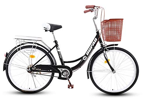Comfort Bike : TaoRan Women's Bicycle, Aluminum City Bike, Dutch Style Retro Bike With Basket Suitable For Male And Female Students-Black_26 inches
