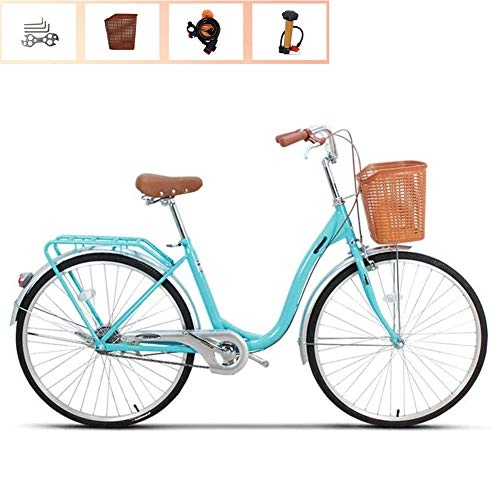 Comfort Bike : Ti-Fa Ladies and Girls bicycle Aluminum Cruiser Bike 26" V brakes city light commuter retro with basket, Inflator, installation tool