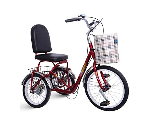 Comfort Bike : Tricycle 3 WheelTricycle adult 3-wheel bicycle, large basket, generous seat, pedal human tricycle, leisure and transportation, small fitness red, grocery shopping, shopping<br>