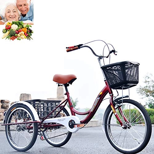 Comfort Bike : Tricycle adult 3-wheel bicycle for elderly 20inch variable speed bicycle 7-speed Tricycle high-carbon steel material Bold basket travel and leisure bicycle