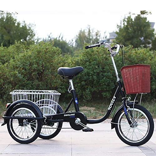 Comfort Bike : Tricycle for adults 16inch 3-wheel bicycle for parents and elderly people with enlarged rear baskets, shopping for vegetables, outing, exercise comfortable seat made of high carbon steel