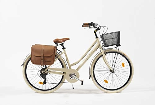 Comfort Bike : Venice I Love Italy - 6 Speed - City Bicycle 28 Inch wheels - Aluminium Lady Frame - Bespoke Beige "Capuccino" - 100% Hand Made in Italy