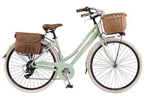 Comfort Bike : Via Veneto by Canellini Bike City Bike CTB Citybike Vintage Bycicle Aluminium Retro Woman Lady with Basket bags and bell ring via veneto (50, Light Green)