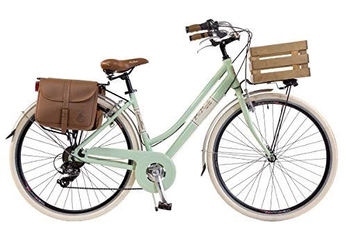 Comfort Bike : Via Veneto by Canellini Bike City Bike CTB Citybike Vintage Bycicle Aluminium Retro Woman Lady with wooden box bags and bell ring via veneto (50, Light Green)