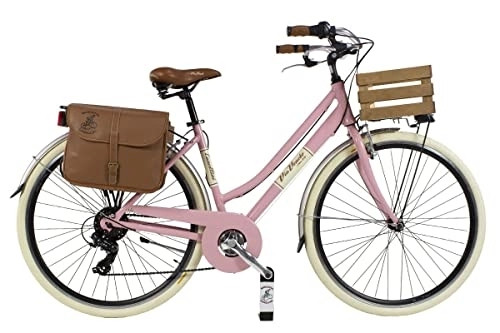 Comfort Bike : Via Veneto by Canellini Bike City Bike CTB Citybike Vintage Bycicle Aluminium Retro Woman Lady with wooden box bags and bell ring via veneto (50, Pink)