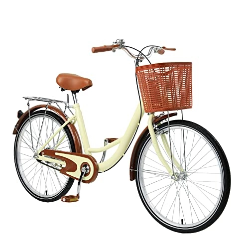 Comfort Bike : Viribus 26 inch All-Season Adult Cruiser Bike for Men Women | Single Speed Comfortable Commuter Bicycle | High-Carbon Steel Frame, Front Basket & Bell, Assemble needed