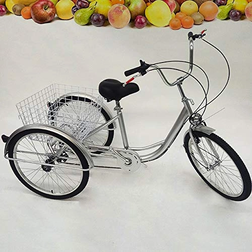 Comfort Bike : Wangkangyi 24 Inch Adult Tricycle for Seniors and Basket for Adults (Silver)