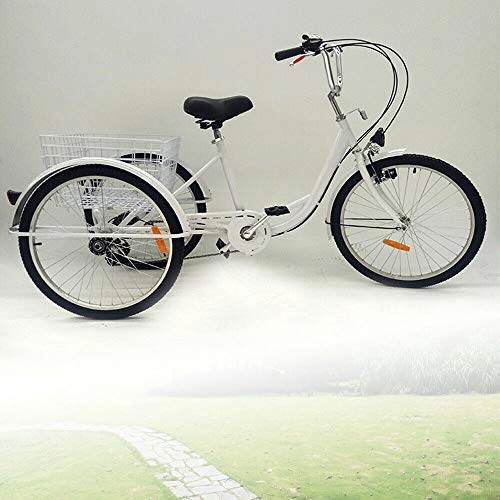 Comfort Bike : Wangkangyi 24 Inch Adult Tricycle for Seniors and Basket for Adults (White)
