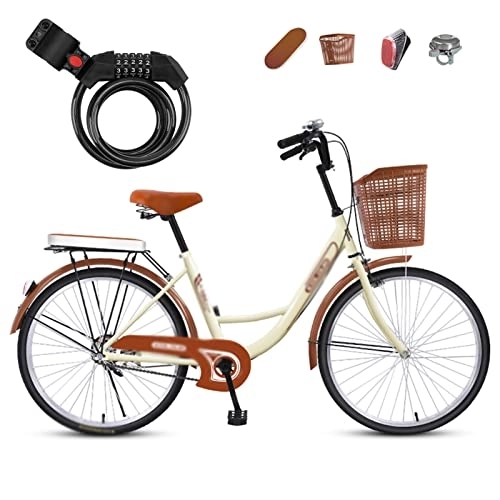 Comfort Bike : Winvacco Cruiser Bikes, Road Bikes, with Bike Lock, Back Seats Womens Bike Single Speed Bicycle Commuter Bicycle, Beige-24inch
