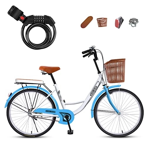 Comfort Bike : Winvacco Cruiser Bikes, Road Bikes, with Bike Lock, Back Seats Womens Bike Single Speed Bicycle Commuter Bicycle, Blue-24inch