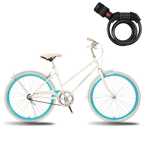 Comfort Bike : Winvacco Fixed Gear Bikes, Road Bikes 24inch, Ladies City Bike, with Bike Lock, Adults Commuter Bicycle, White / green / Pink, A-24inch