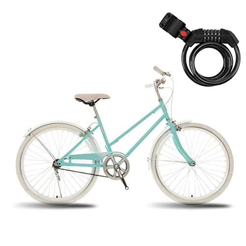 Comfort Bike : Winvacco Fixed Gear Bikes, Road Bikes 24inch, Ladies City Bike, with Bike Lock, Adults Commuter Bicycle, White / green / Pink, C-24inch