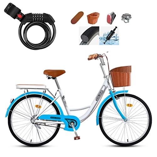 Comfort Bike : Winvacco Hybrid Bikes, Cruiser Bikes, with Bike Lock, Road Bike, Seaside Travel Bicycle, Comfortable Commuter Bicycle, Blue-24inch