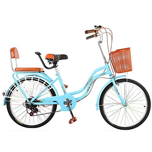 Comfort Bike : WN-PZF 24 inches 1 speed bicycle, ladies bicycle commuter transportation, high carbon steel frame + bell + front basket + rear shelf + lock, Blue, Ordinary