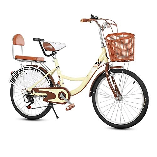 Comfort Bike : WOF 26 Inch Bike Bicycle for Women Retro Frame Adult Bike with Basket Red