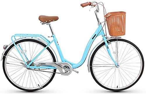Comfort Bike : WOF Bicycle City Car Men and Women General Commuter Car Bicycle Female 26 Inch 6 Speed Leisure Bicycle Lightweight Adult City Bicycle with Basket Commuter Ladies Bike (Color : Blue)