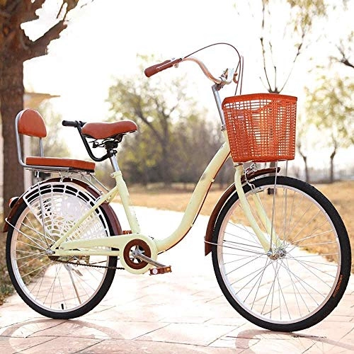 Comfort Bike : WOF Lightweight Adult City Bicycle, Urban Commuter Bike, Mens Women City Bicycle, City Riding and Commuting 26 Inch (Color : Beige)