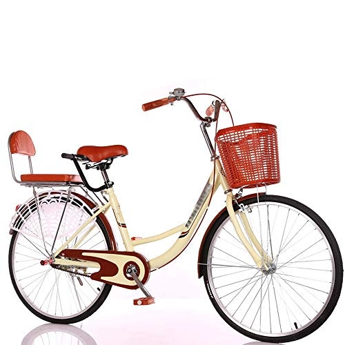Comfort Bike : WOF Simple adult women's bicycle, High hardness and high carbon steel outdoor 24'' male / female student single speed bike, Outdoor urban road bikes - brown