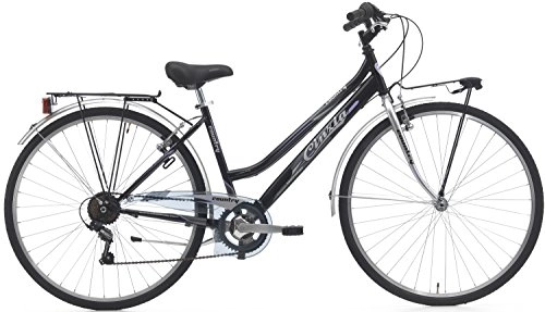 Comfort Bike : Woman Bike Cicli Cinzi Country 28 Inch Shimano 6 Gears Black Silver