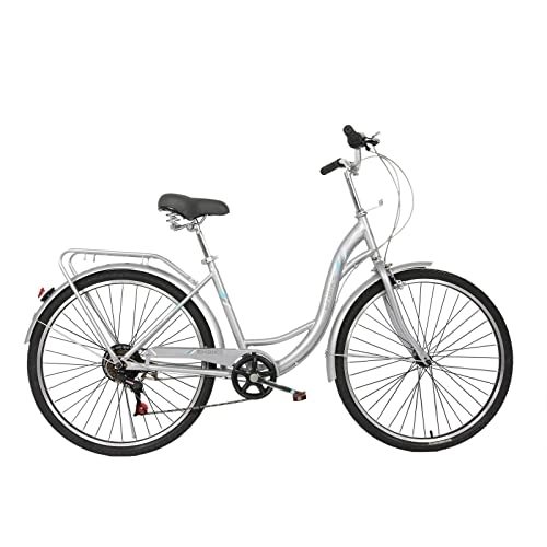 Comfort Bike : Women Bike 26 Inch Bike Road Bike Seaside Travel Bicycle, Commute Bike 7 Speeds Bikes Women Comfort (Silver, 132 * 72 * 21cm)