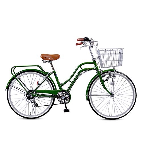 Comfort Bike : Women's Bicycle 24" Fashion 6 speed Work bike Adult Lightweight With Basket Unisex Comfort City Bike, Green