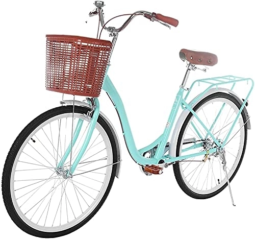 Comfort Bike : Womens Beach Cruiser Commuter Bike-26 Inch Unisex Classic Bicycle with Basket - Retro Bicycle, Road Bike, Seaside Travel Bicycle, A