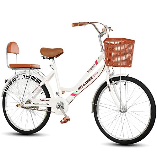 Comfort Bike : Womens Bike, 22 24 Inch Dutch Style Classic Heritage Traditional Ladies White Bikes, Outdoor Urban Road Bikes High Carbon Steel Bicycle Frame (Size : 22 inch)