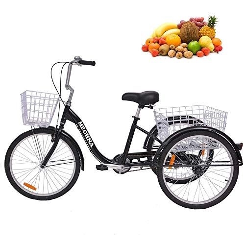 Comfort Bike : WYFCAugust 24 Inch Adult Tricycles Series, 7 Speed 3 Wheel Bikes for Adult Tricycle Trike Cruise Bike Large Size Basket for Recreation, Shopping, Exercise Men's Women's Bike, Black