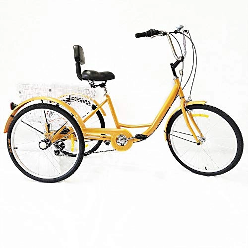 Comfort Bike : Xian 24 Inch Adult Tricycle 6-Speed Bicycle Trike Cruise 3Wheel+Seat Backrest Basket