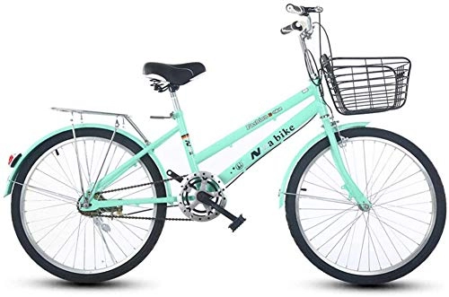 Comfort Bike : XYLUCKY 24 Inch Women's Bicycle With Car Basket, 6 Speed Shift Double Disc Brakes City Light Commuter Retro Ladies Adult, Blue