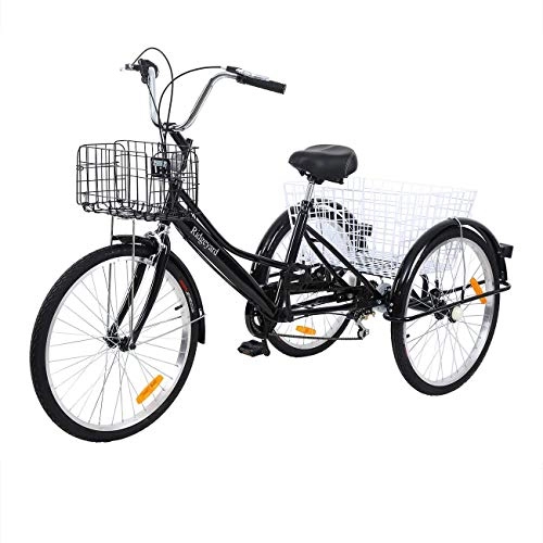 Comfort Bike : Yonntech 24" 7 Speeds Gears 3 Wheel Bicycle for Adults Adult Tricycle Bike Outdoor Sports City Urban Bicycle Basket Included (Black)