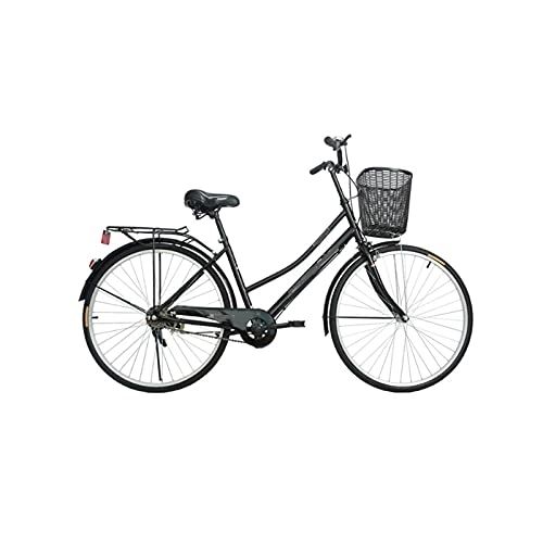Comfort Bike : YUANWEIWEI 7-Speed Comfortable Commuter Bicycle, Simple And Comfortable Bicycle, High-Carbon Steel Frame, Front Basket, Rear Racks Adults Classic Retro Bicycles (Color : Black)