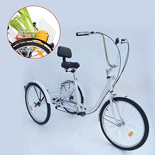 Comfort Bike : YUNRUX Tricycle with Shopping Cart 3 Wheels Adult Bike 24 Inch 6 Speed Adult Tricycle Tricycle for Adults, White