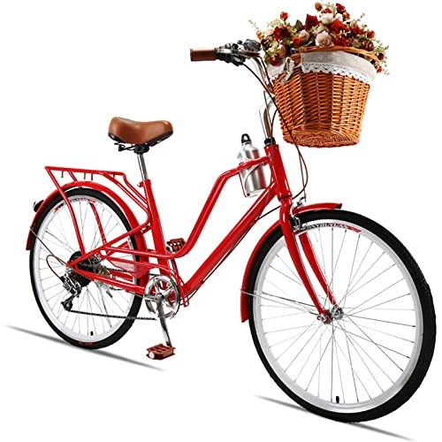Comfort Bike : YXGLL 24 Inch Retro Bicycle Women's Adult Student City Commuter Lady Variable Speed Light Korean Bike (red)