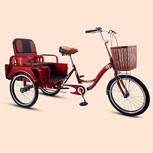 Comfort Bike : YZ-YUAN Outdoor Sports 2 In 1 Tricycle, three Wheel Bikes With Folding Seat And Large Capacity Basket, Passenger And Cargo Trikes, for Seniors, Women, Men Cruiser Bike, 20inch (Color : Red)